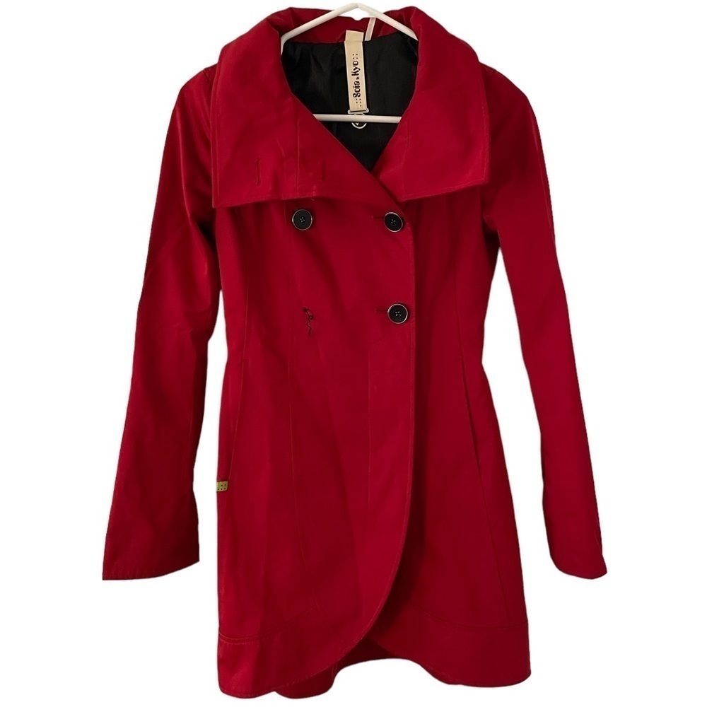 Soia and Kyo Red Hooded Trench Coat Rain Coat XXS